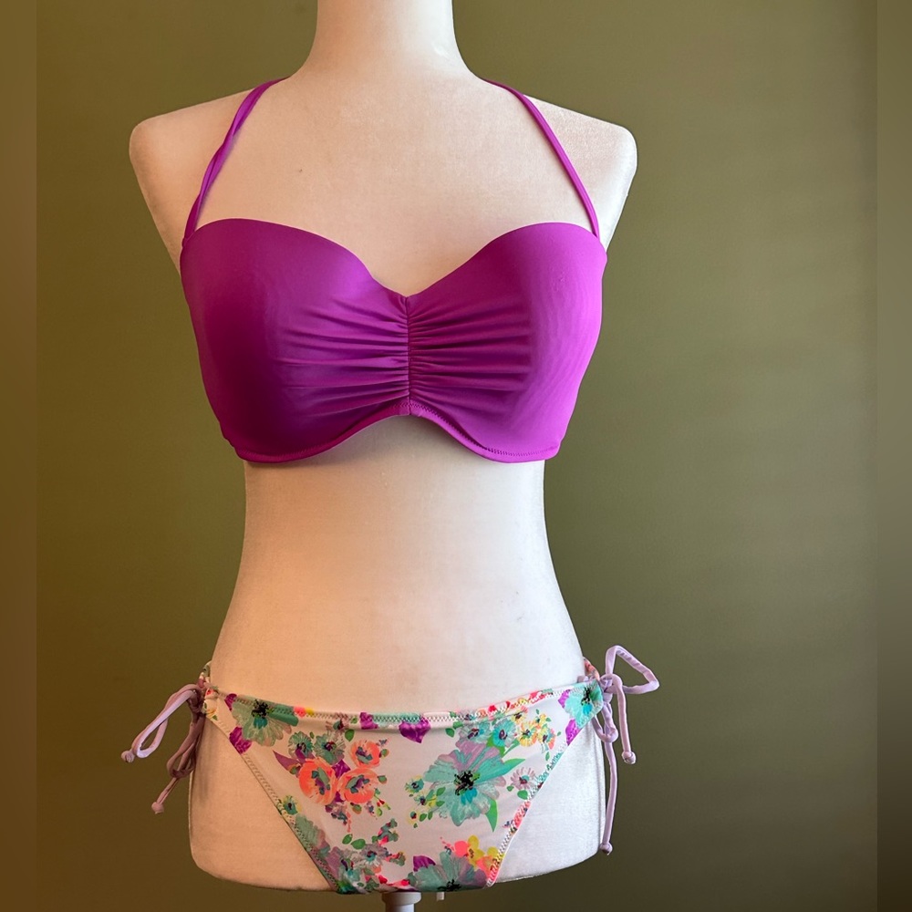 Vintage VS bikini -push up bandeau top w/ floral or multicolor stripe bottom